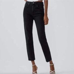 Zara Womens Slim Fit High Rise Straight Leg Ankle Jeans Black Size 4